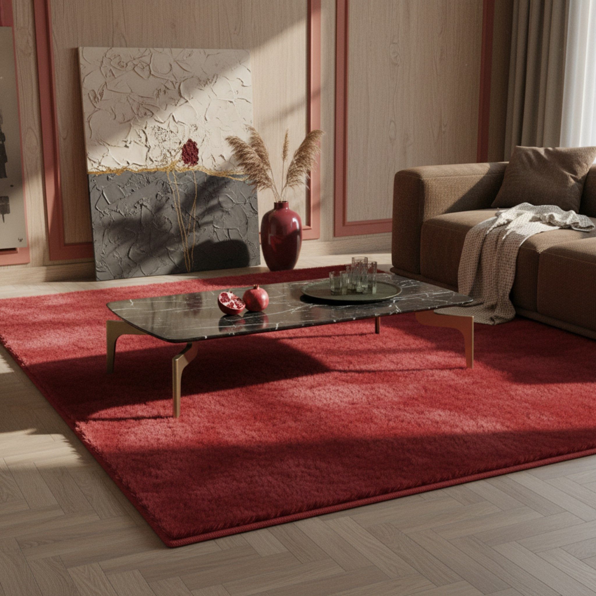 KADIMA DESIGN Teppich NECKAR Wohnzimmer Waschbar Schlafzimmer Wohnzimmerteppich Esszimmer, Läufer, Höhe: 22 mm, Rot, 60x110 cm, Strapazierfähig Modern Esszimmerteppich Waschbar
