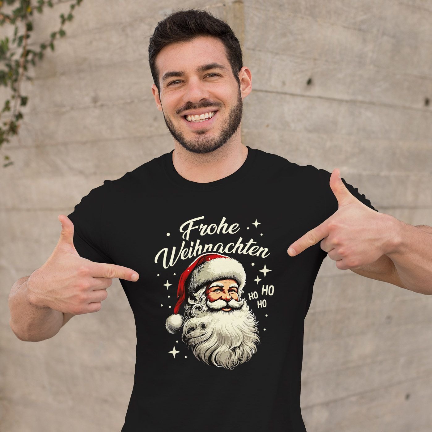 MoonWorks Print-Shirt Herren T-Shirt Weihnachten Santa Claus Frohes Fest XMAS mit Print