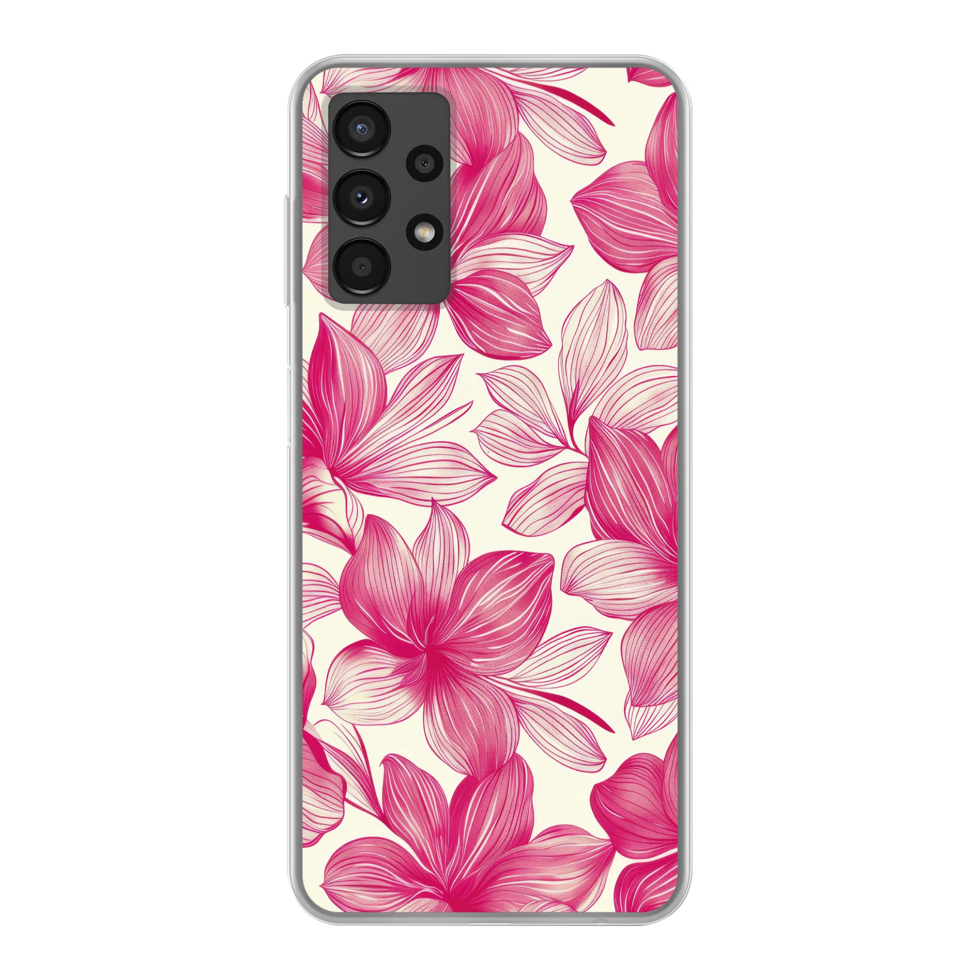 MuchoWow Handyhülle für Samsung Galaxy A13 4G Blumen - Muster - Rosa - Weiß, Smartphone-Bumper, Print, Handy Schutzhülle Dünn