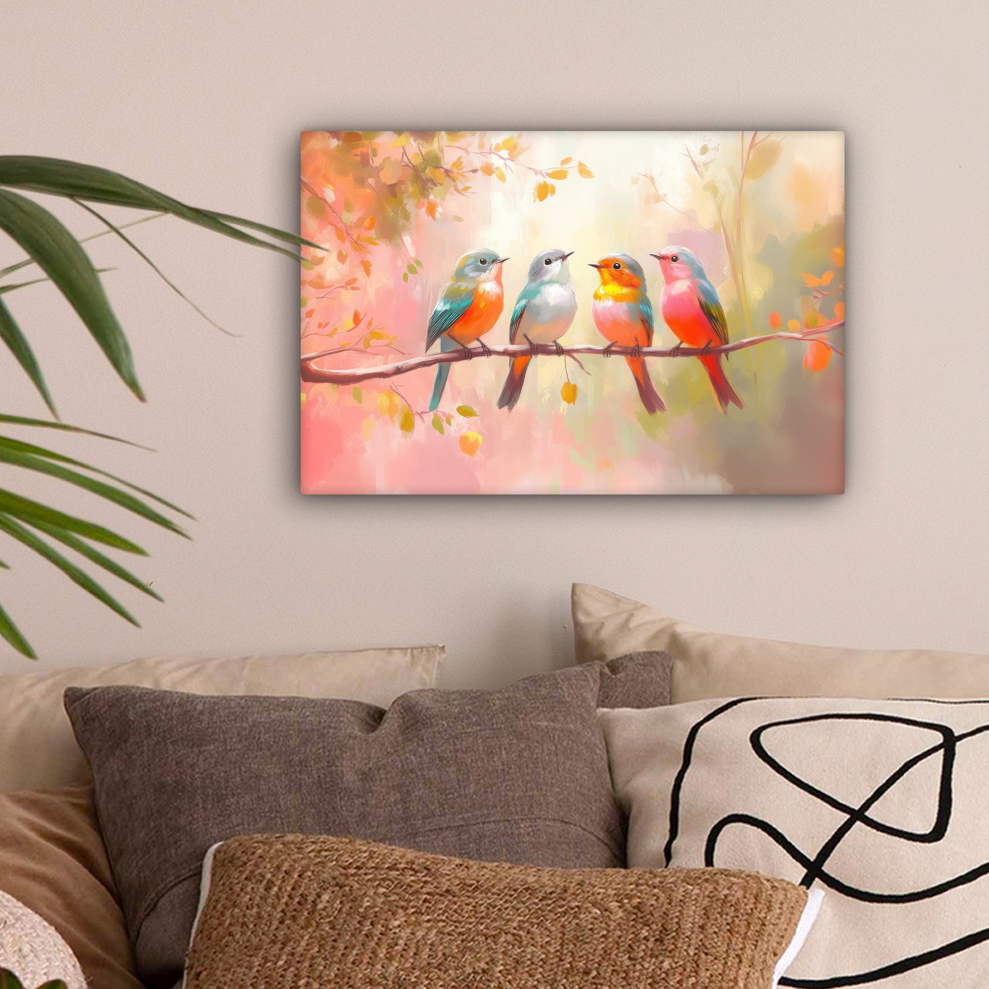 OneMillionCanvasses® Leinwandbild Vögel - Bunt - Zweig, Fotodruck (1 St), L günstig online kaufen