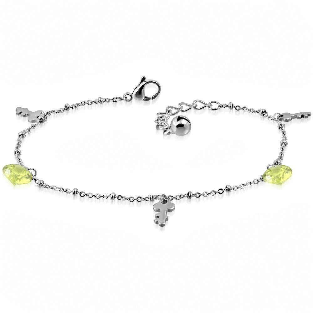Armband, 1-tlg), (1 Silber Zirkonia Schlüssel Damen Armband aus Bracelet Edelstahl & Bettelarmband Armschmuck BUNGSA