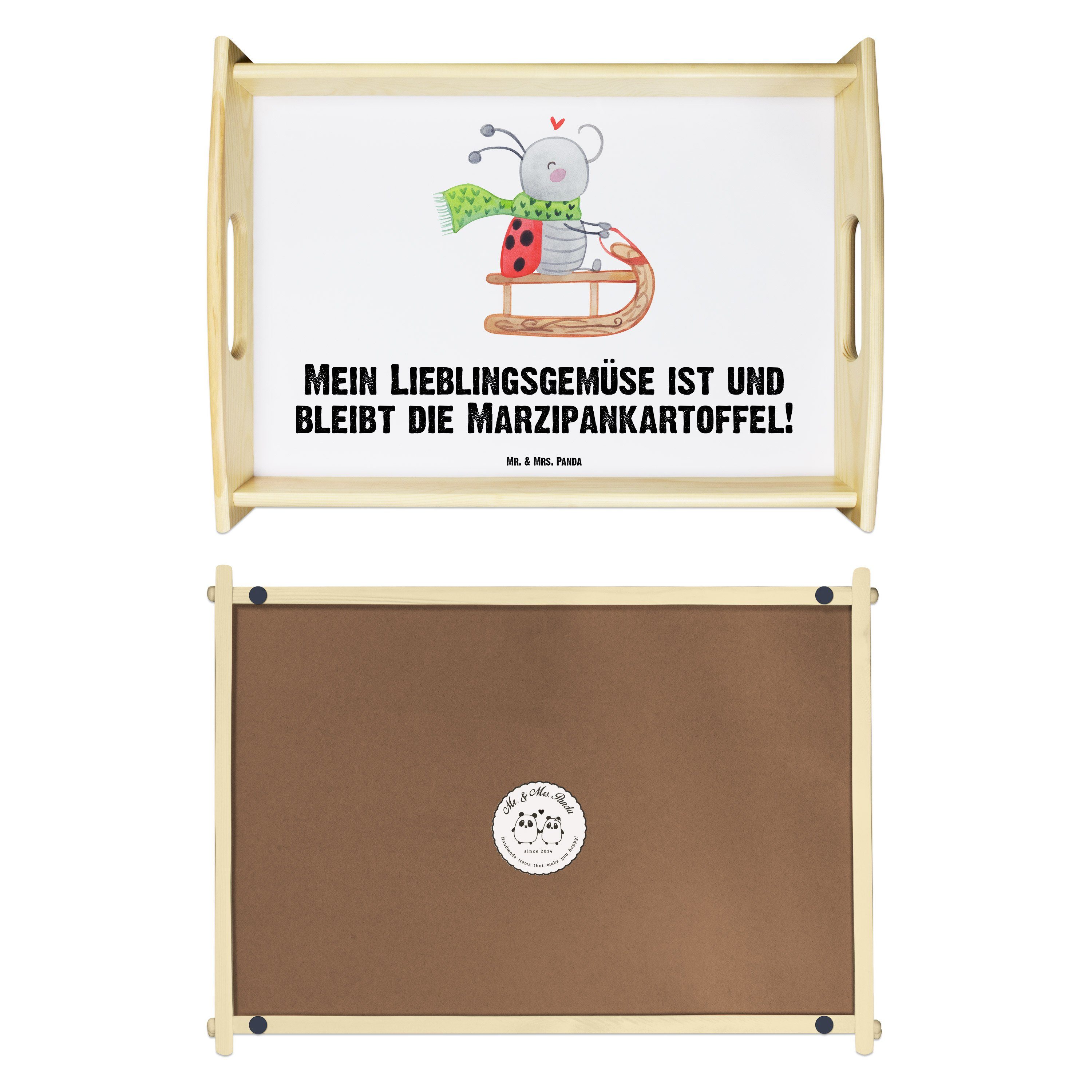 lasiert, (1-tlg) Mrs. & Tablett Rodeln Geschenk, Weiß Weihnachtsdeko, Holztablett, Panda Mr. Dekotab, Echtholz Smörle - -