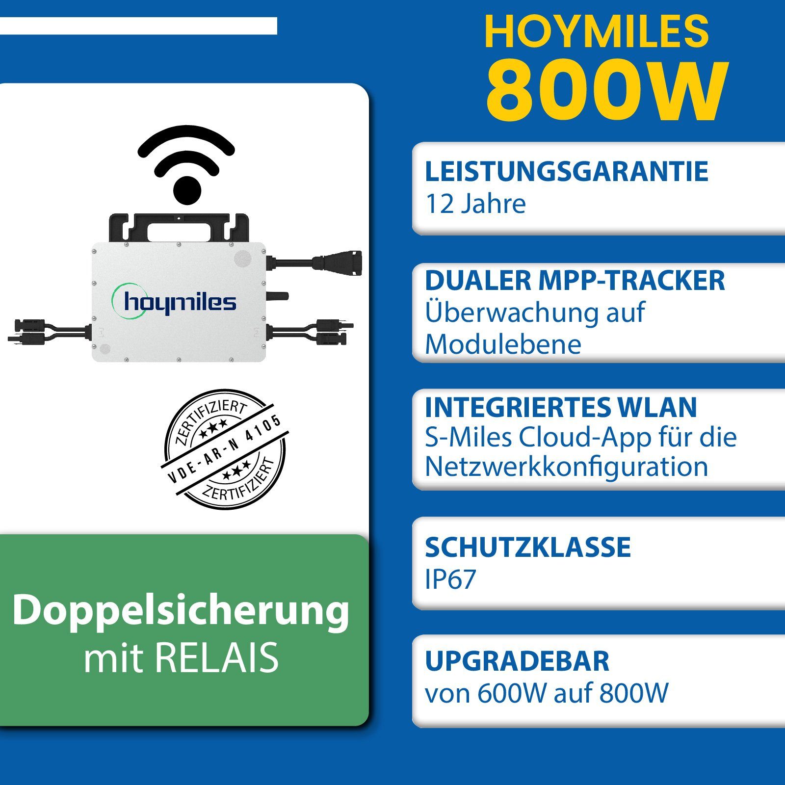 EPP.Solar Solaranlage 1000W Balkonkraftwerk Neu Relais Wechselrichter Deye Ziegeldach, PV-Montage Komplettset mit Generation 800W Mit WIFI
