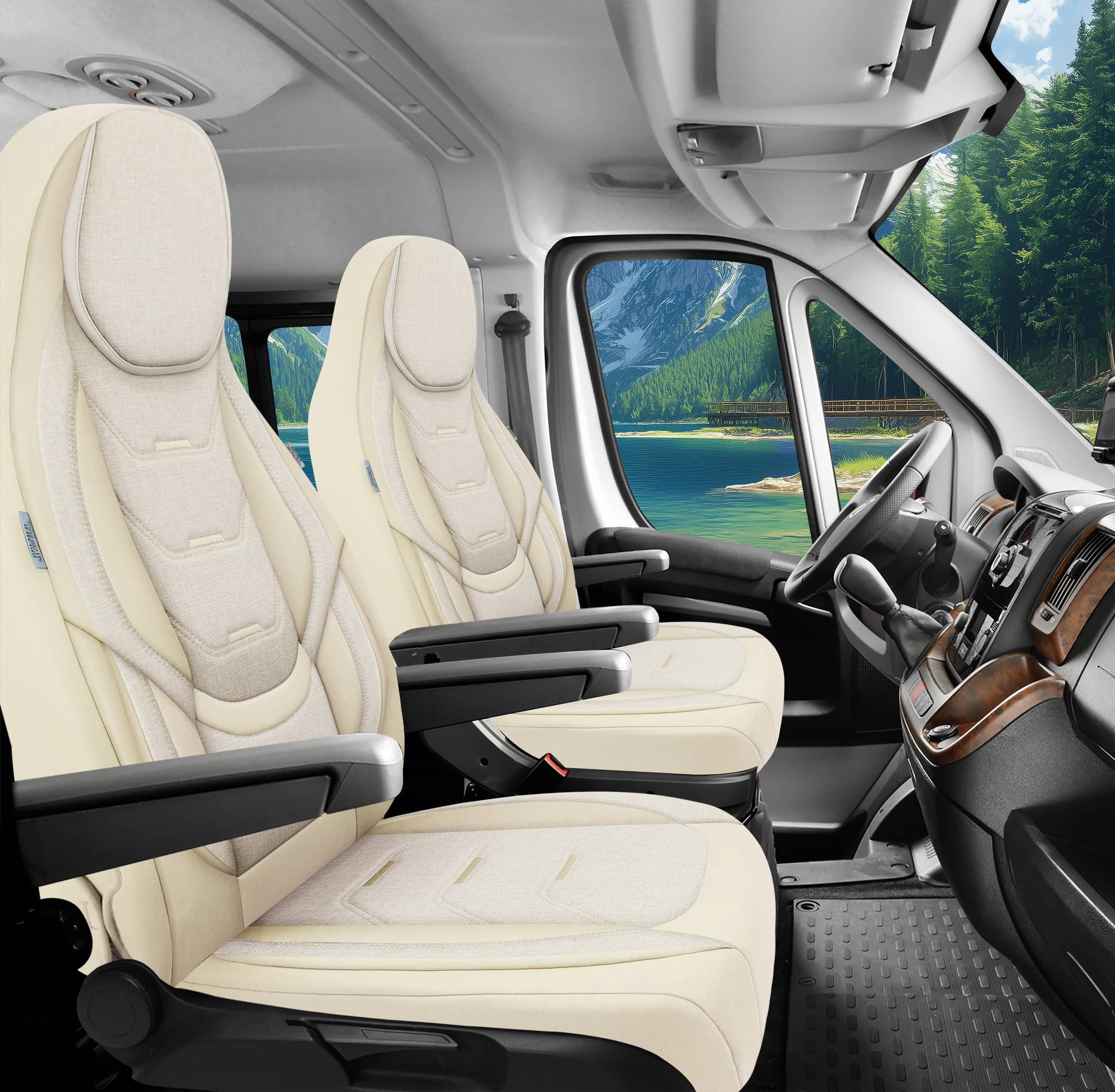BREMER SITZBEZÜGE Autositzbezug für Clever Vans Celebration (H5), Set, 2-tlg., Schonbezüge Sitzbezüge Fahrer und Beifahrer, in Beige