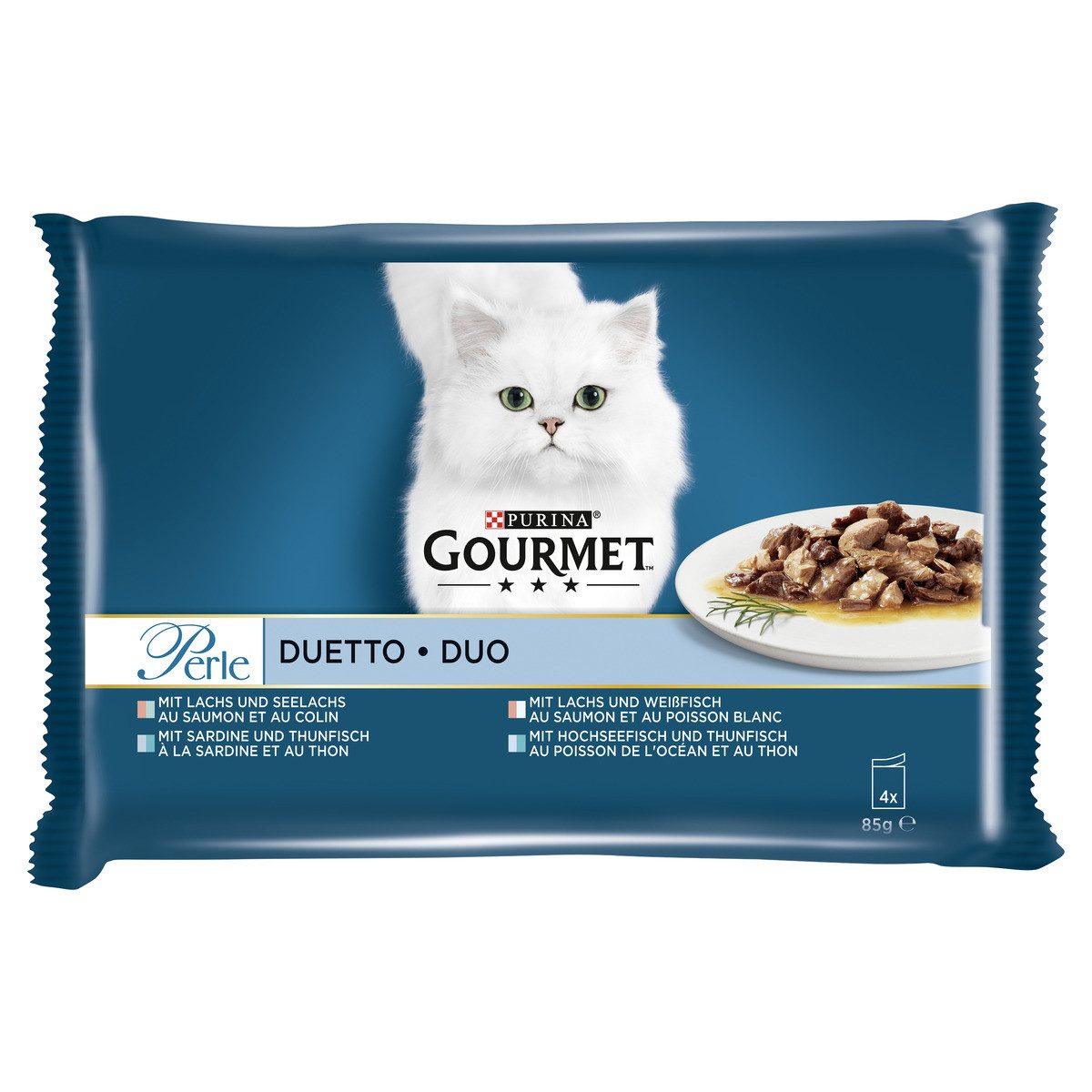 Gourmet Perle Multipack Duetto di Mare Fisch 4 x 85 g, Nassfutter für: Katze