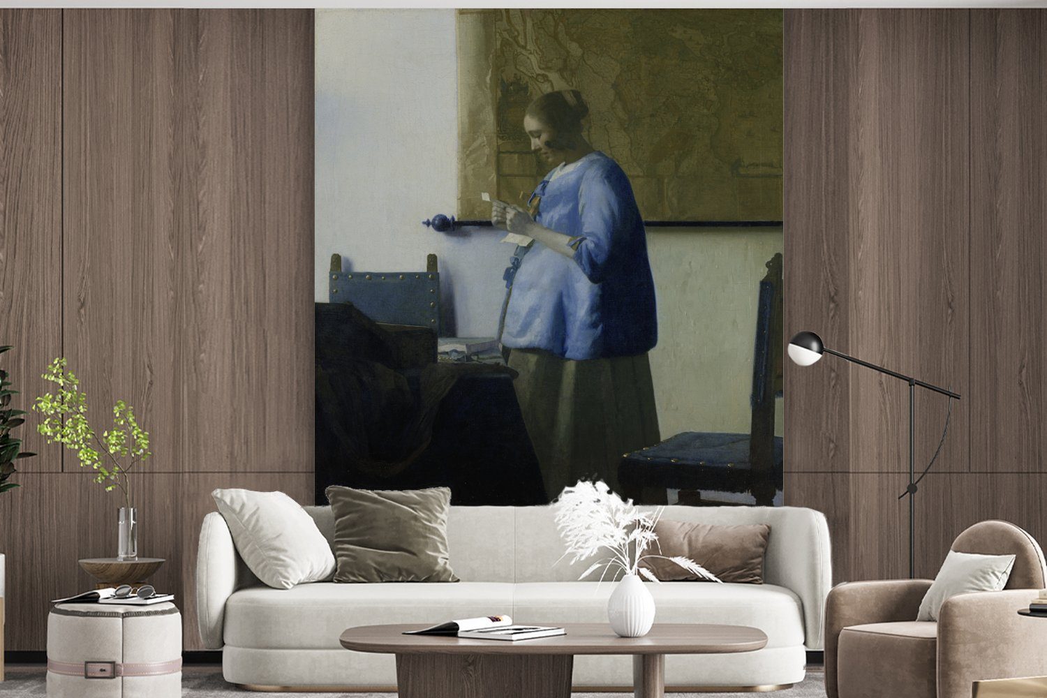 MuchoWow Fototapete Frau in Fototapete St), einen Matt, Vermeer, Blau liest (3 Johannes Schlafzimmer bedruckt, Vliestapete Wohnzimmer für Küche, - Brief