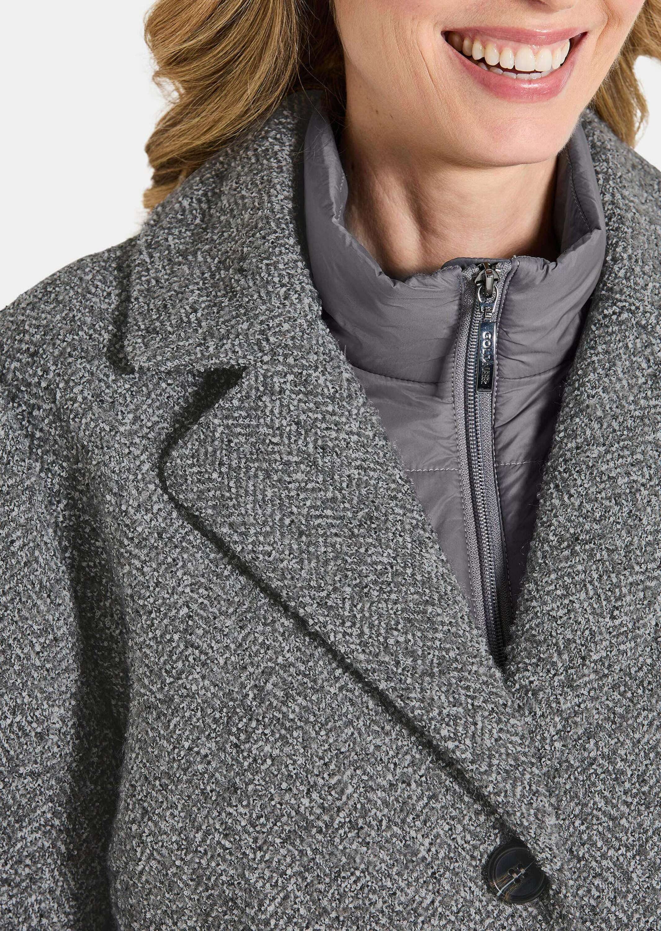 GOLDNER Outdoorjacke Moderne Wolljacke mit Steppeinsatz Wintermantel mit Fischgratmuster, Reverskragen und Langarm