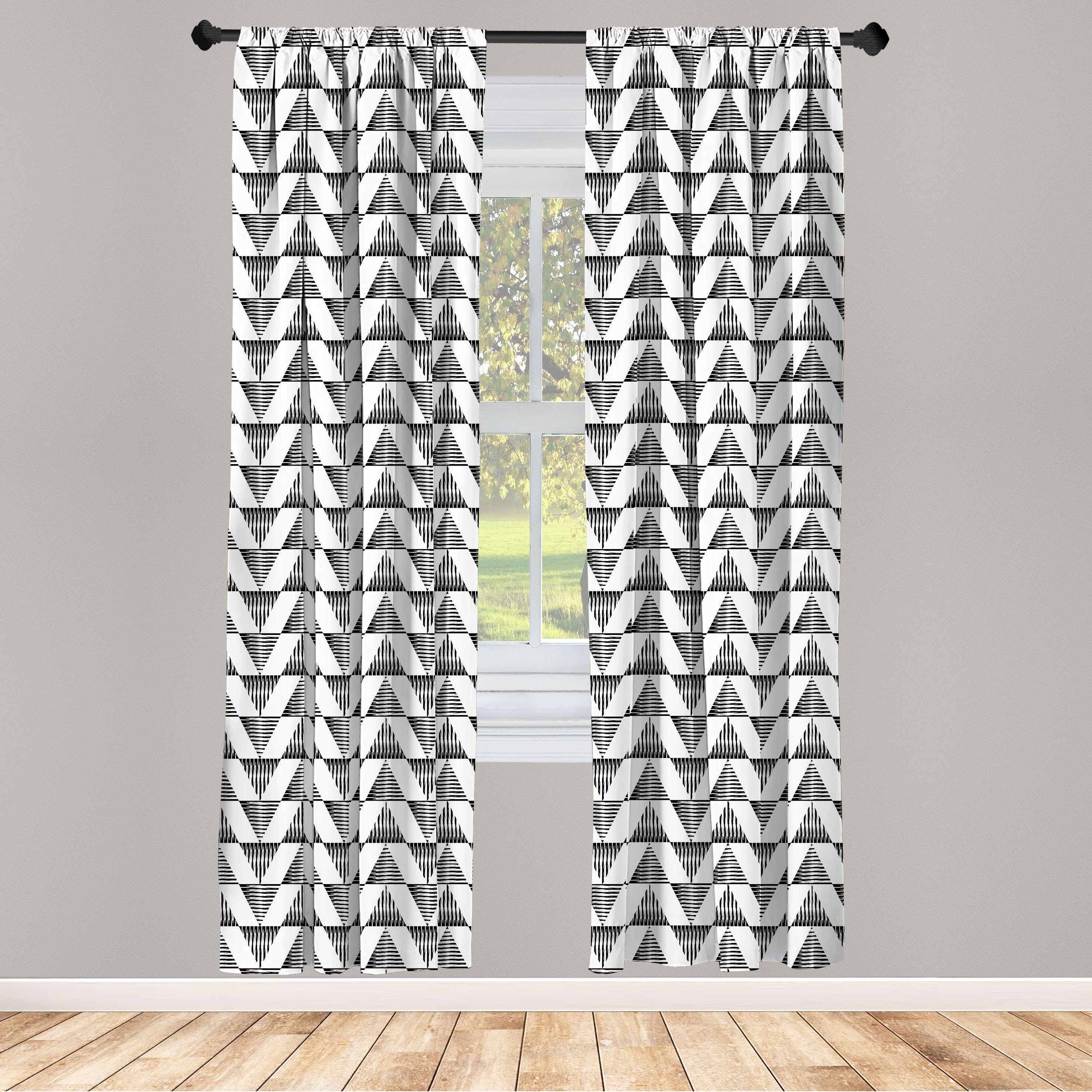 Gardine Vorhang für Wohnzimmer Schlafzimmer Dekor, Abakuhaus, Microfaser, Schwarz-Weiss Scribble Boho