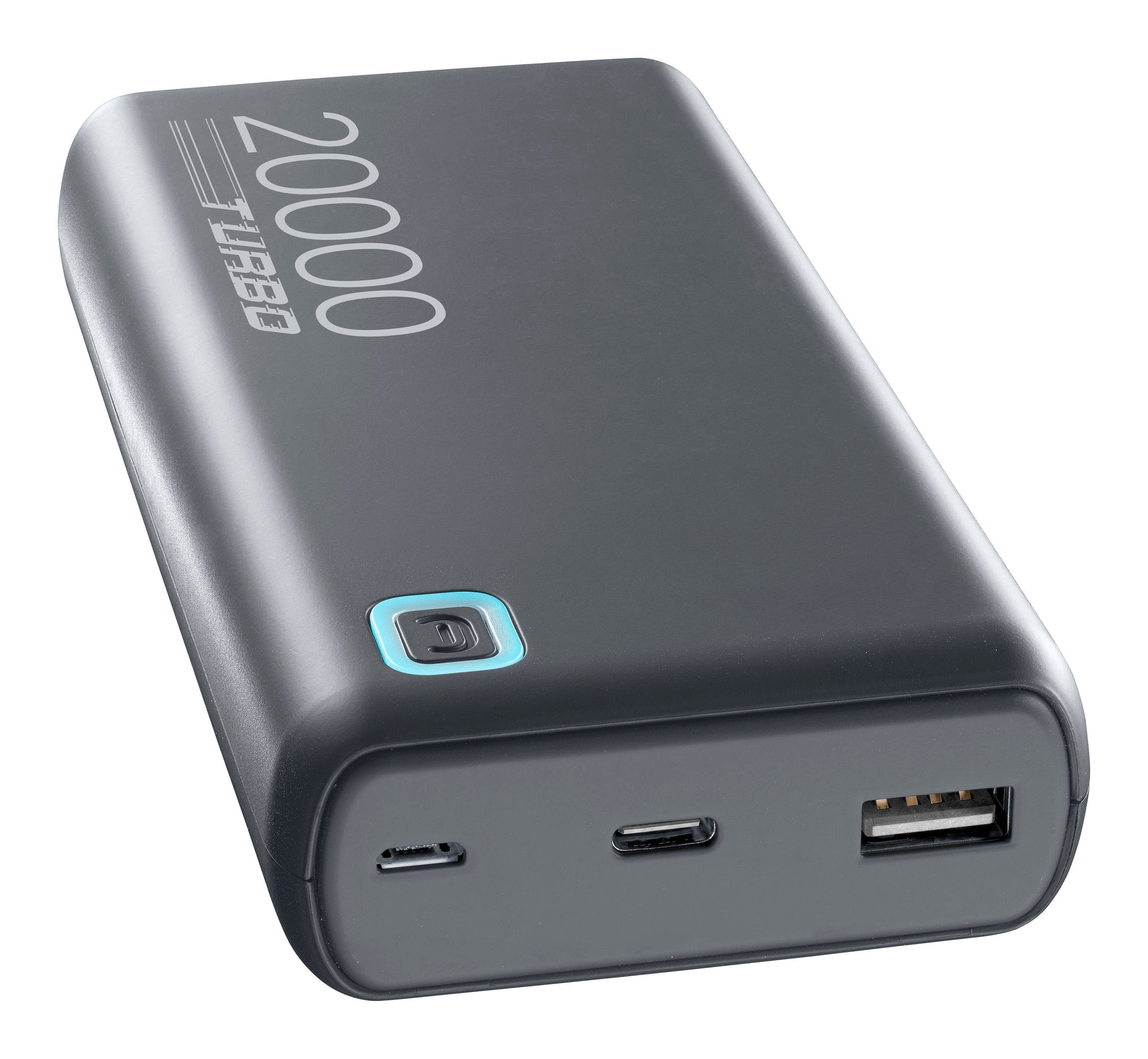 Cellularline Powerbank Essence Turbo 20000 Grau - 20W Schnellladung - USB, USB-C Powerbank