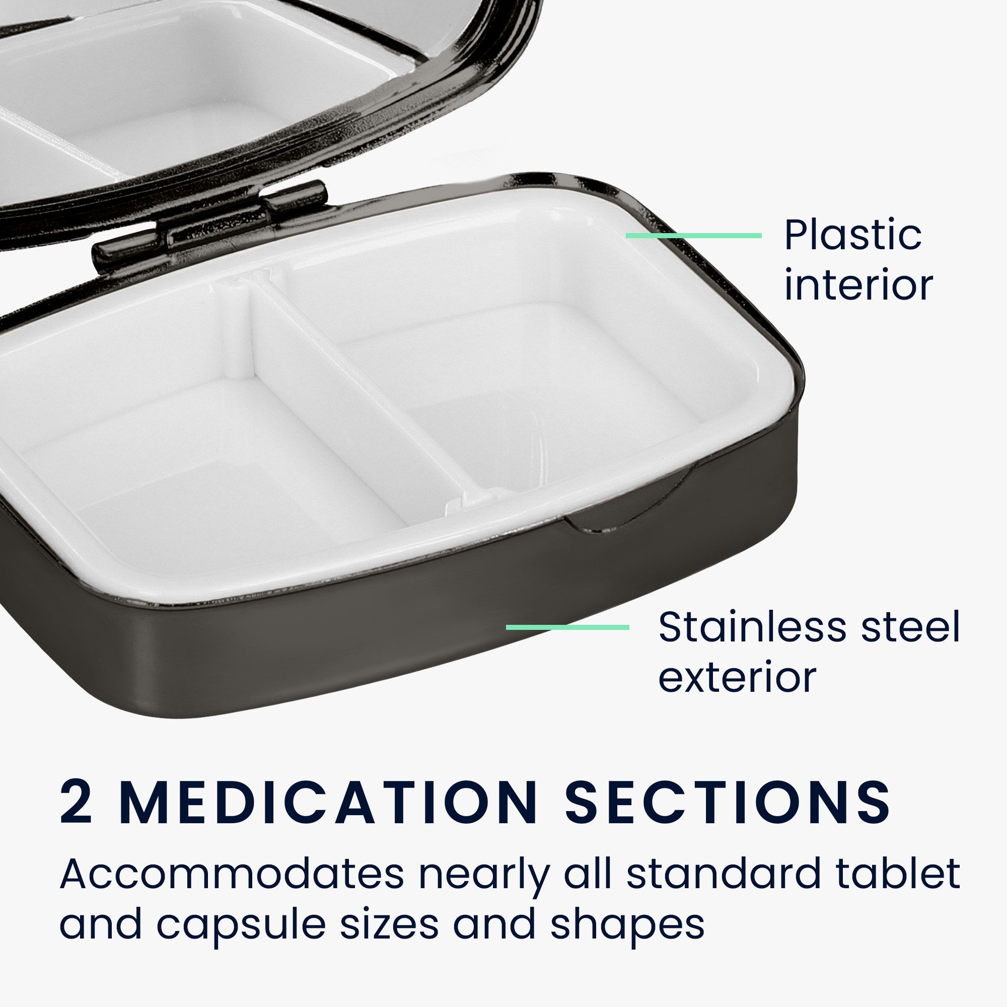 kwmobile Pillendose 2x Edelstahl Tablettenbox mit 2 Fächern - 5,5 x 4 x 1,5cm (2 St), Pillendose klein Tablettendose Tragbare Pillenbox Medikamentenbox Dose