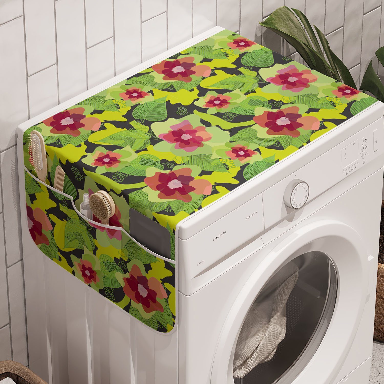 Badorganizer Waschmaschine Anti-Rutsch-Stoffabdeckung und Blumen Trockner, Abakuhaus Verflochten Abstrakte für Blumen