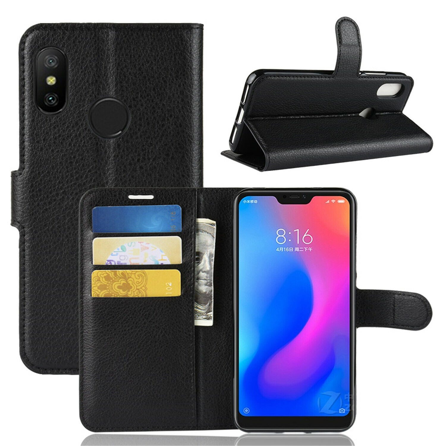 betterfon Handyhülle Handytasche für Xiaomi Klapphülle Flip Case Schwarz, 3 Kartenfächer, Magnetverschluss & Standfunktion im Lederlook