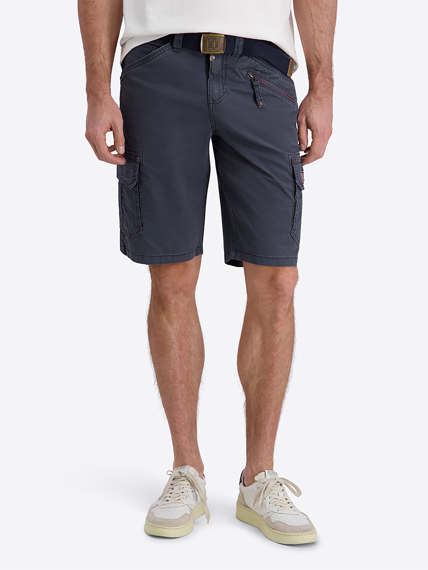 TIMEZONE Cargoshorts Inklusive Gürtel Cargotaschen Reißverschluss Bundkomfort für Herren (1-tlg) Baumwolle Normal Fit Einfarbig atmungsaktiv Reißverschluss