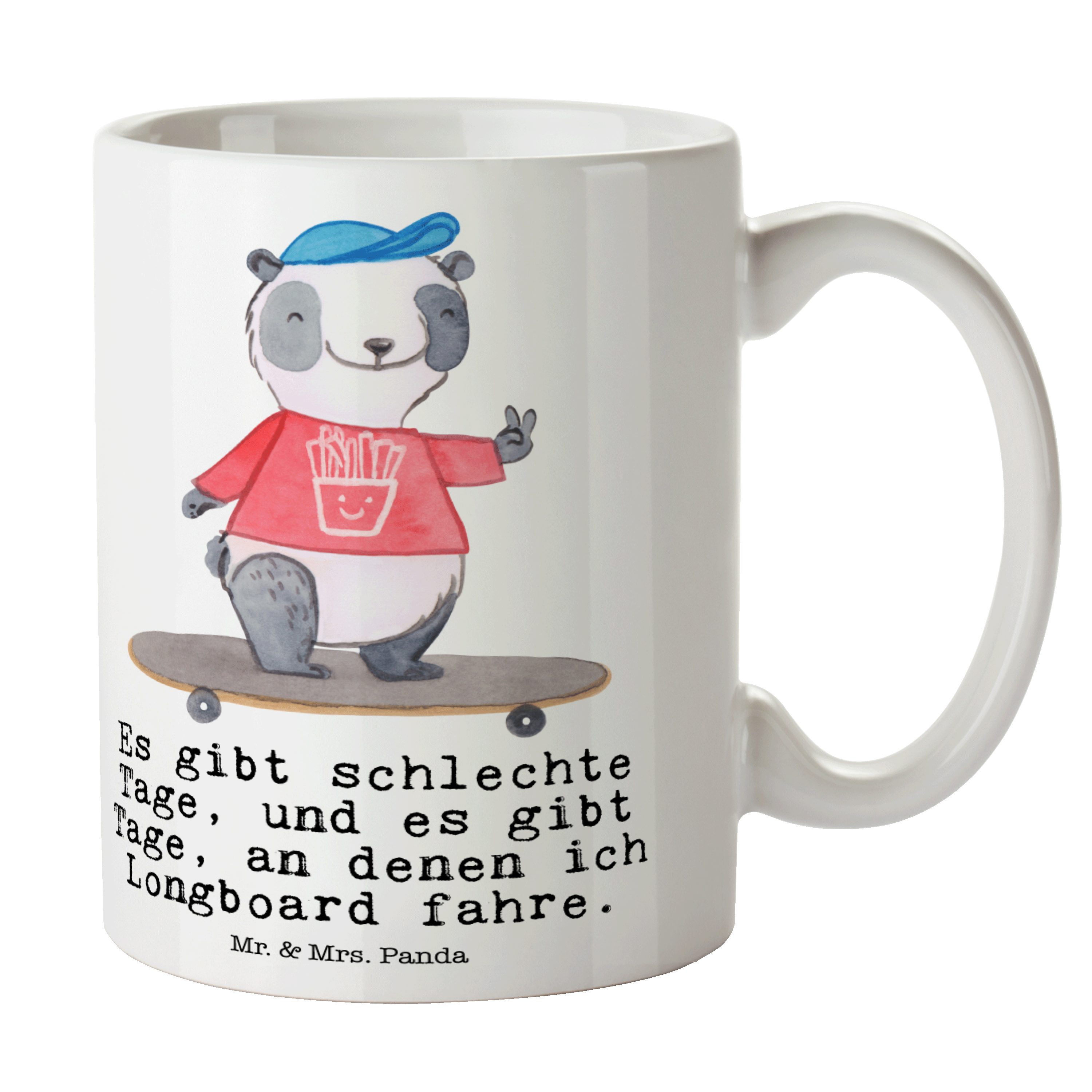 Mr. & Mrs. Panda Tasse Panda Longboard fahren Tage - Weiß - Geschenk, Tasse, Teebecher, Dank, Keramik