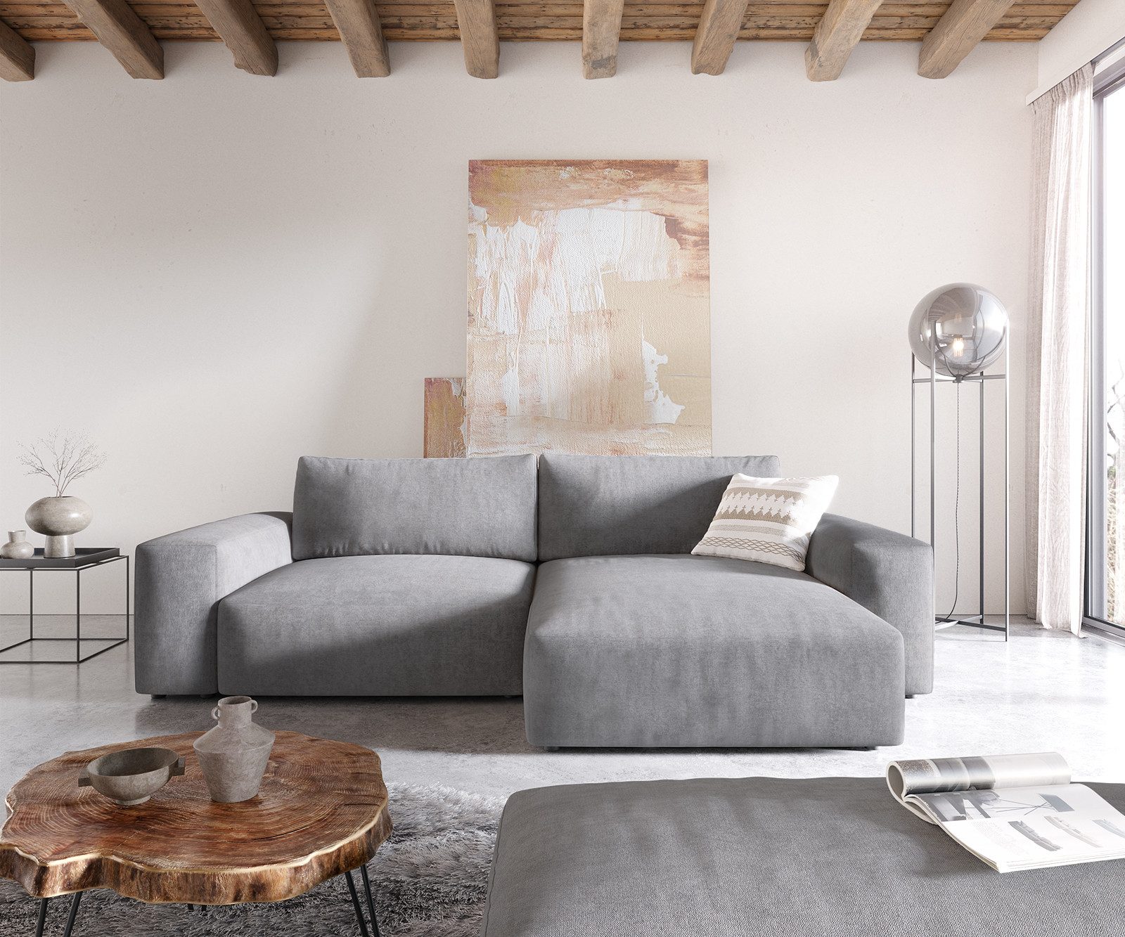 DELIFE Ecksofa Lanzo, XL Mikrofaser Grau günstig online kaufen