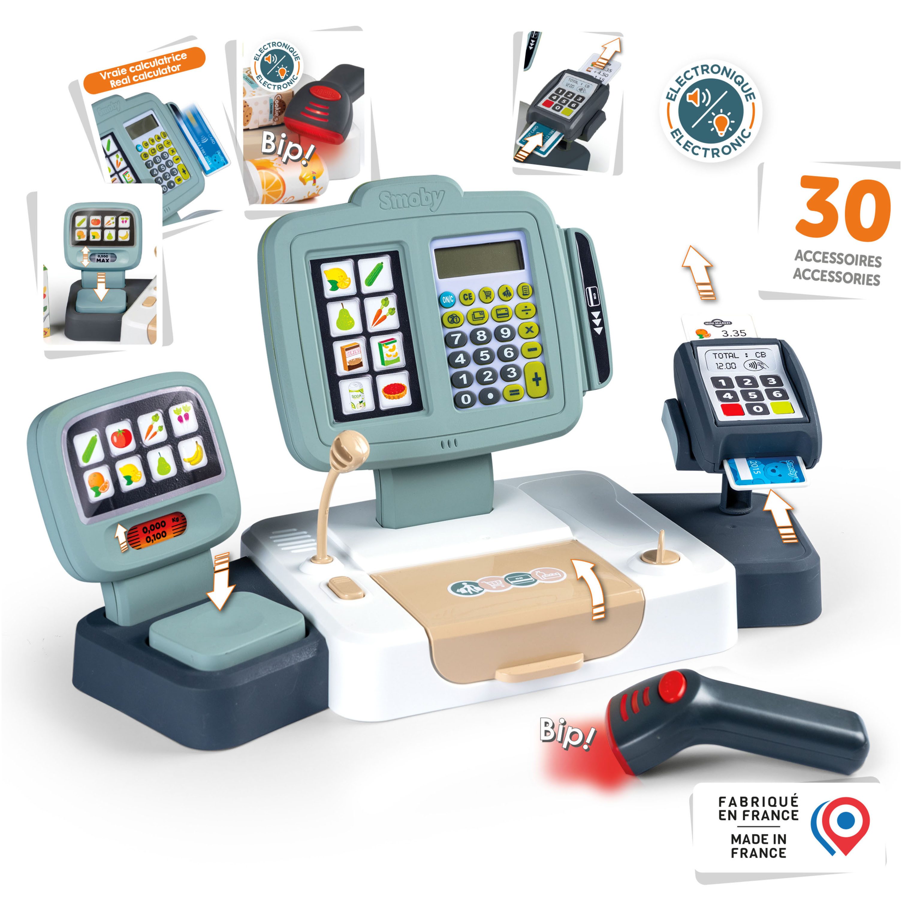 Smoby Spielkasse Supermarktkasse XL mit Rechnerfunktion, mit Licht und Sound