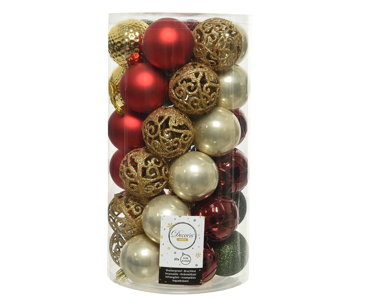 Decoris season decorations Weihnachtsbaumkugel, Weihnachtskugeln Kunststoff Ornamente 6cm Mix bunt, 37er Set