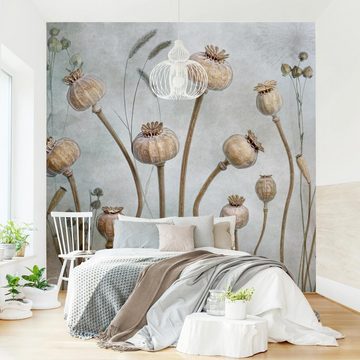 Bilderdepot24 Vliestapete Vintage Getrockneter Mohn Rustikal Landhausstil Blumen Wanddeko, Glatt, Matt, (Inklusive Gratis-Kleister oder selbstklebend), Wohnzimmer Schlafzimmer Küche Flur Fototapete Motivtapete Wandtapete