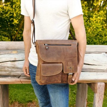 Landleder Umhängetasche Old School - Messenger-Postbag A4, naturbelassenes Büffelleder