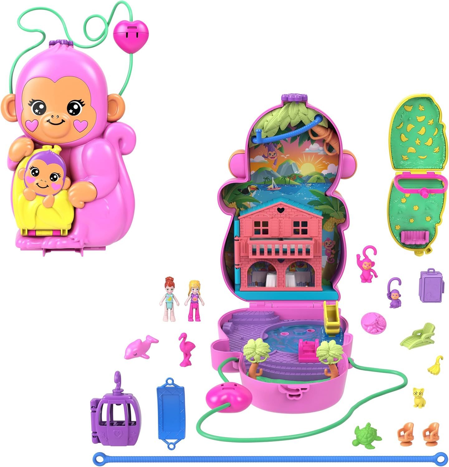 Mattel® Spiel Polly Pocket Puppen-Spielset mit Tieren & 13 Teilen HWP04