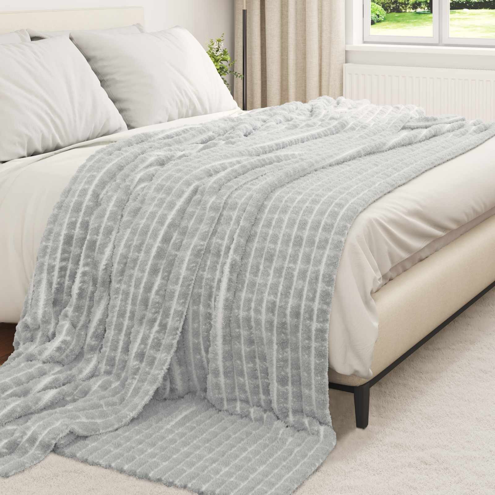 vidaXL Bettüberwurf Überwurfdecke Grau 240 x 220 cm Fleece