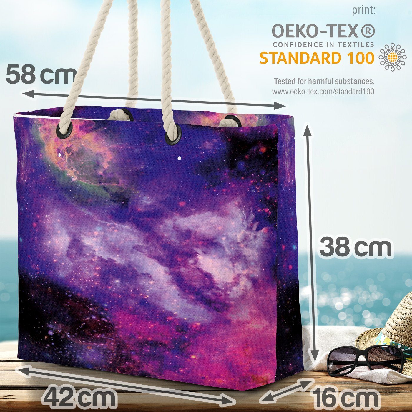 (1-tlg), Space lila VOID Strandtasche Weltall Astro Sternzeichen Shopper Beach Bag Weltraum