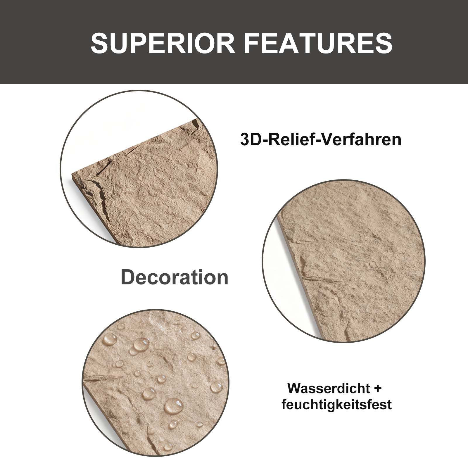 mepiq Wandpaneel Selbstklebende Wandpaneele in Steinoptik PU Wandverkleidung, (3-tlg., (120x60x3 cm) für Küche & Schlafzimmer – 1 Stück) – Bild 5 von 5