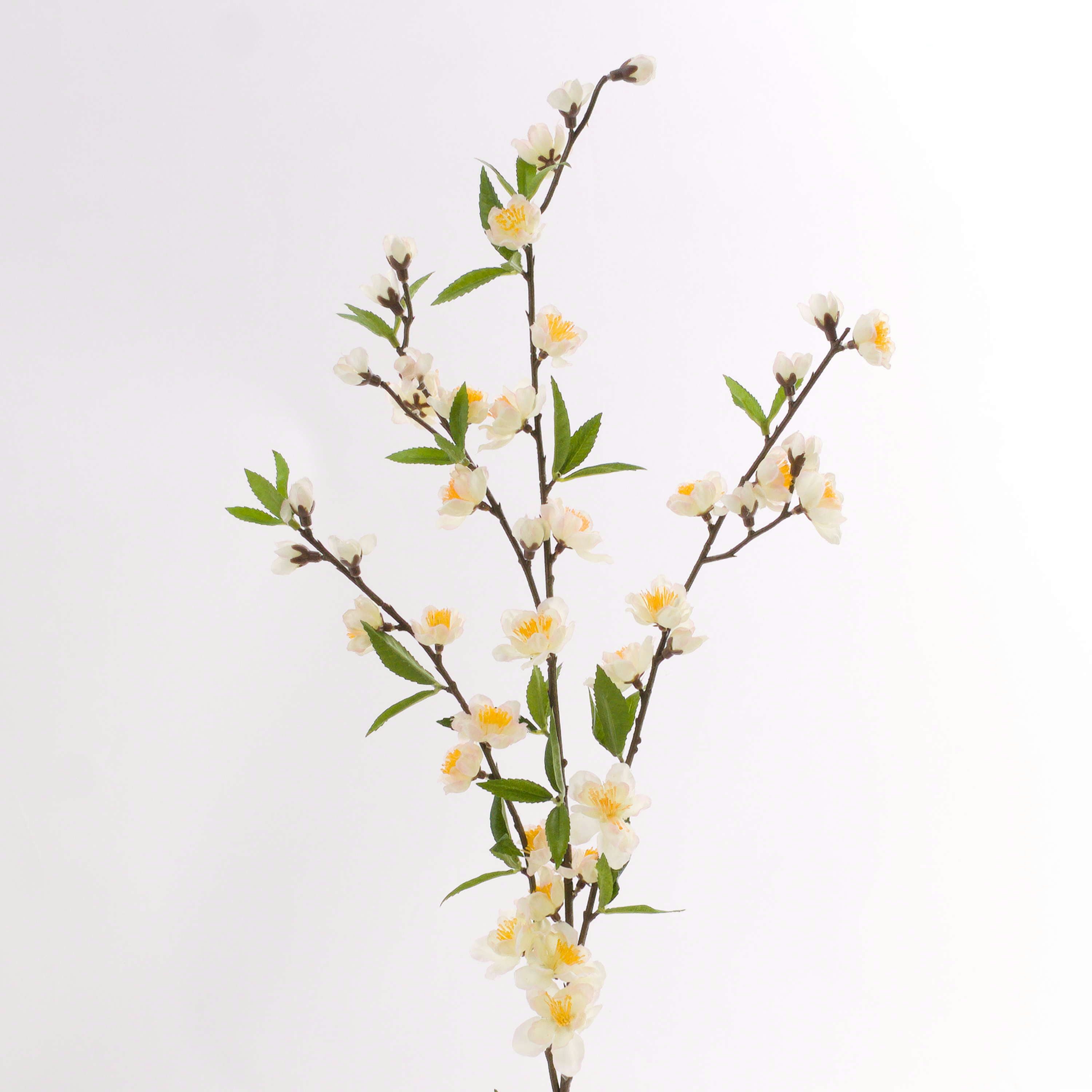 Kunstzweig Kirschblütenzweig, 42 Blüten, 39 Blätter, Creme - weiß, 65cm Zierkirsche, artplants, Höhe 65.0 cm