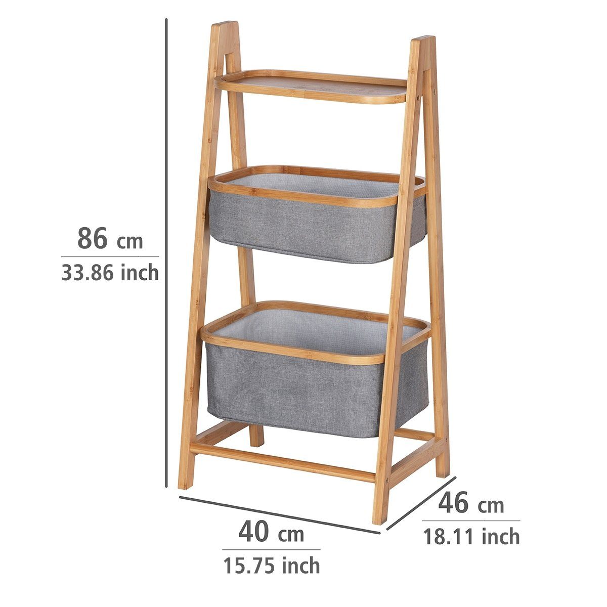 WENKO Wäschesortierer Bahari, Bambus, 2 Körbe und 1 Ablage