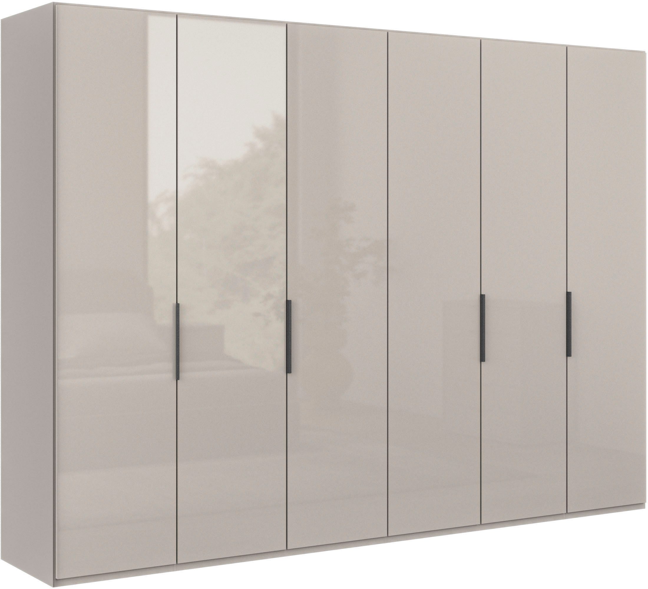 WIEMANN Falttürenschrank Ohio, Kleiderschrank, Schrank, Garderobe, mit Glasfront, 300 cm (inklusive Einlegeböden & Kleiderstangen, 2 Höhen, MADE IN GERMANY) inklusive Türdämpfung, hochwertige Glasfront