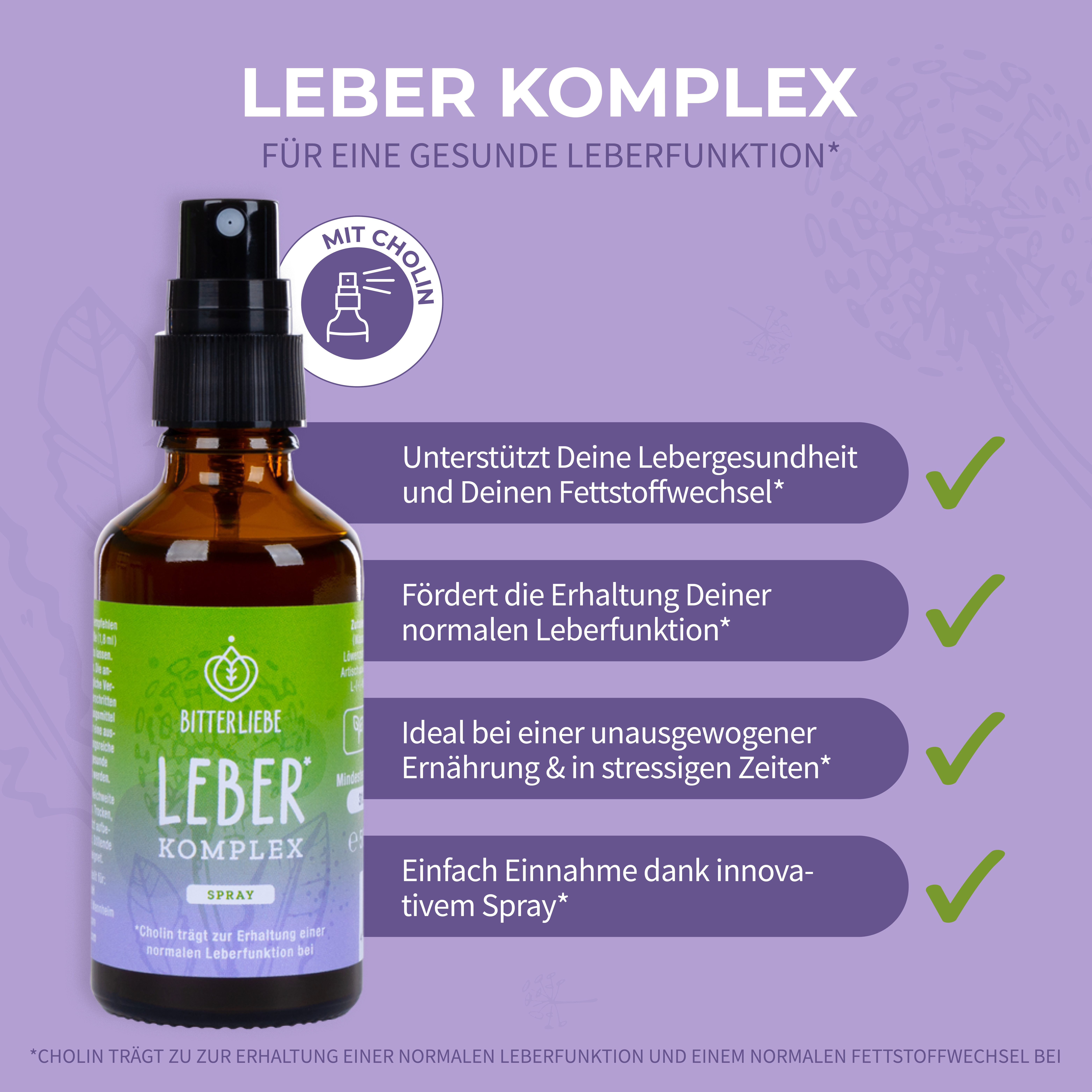 BitterLIebe - Leber Komplex - Leberkur & Leber Entgiftung - Cholin hochdosiert - Tropfen