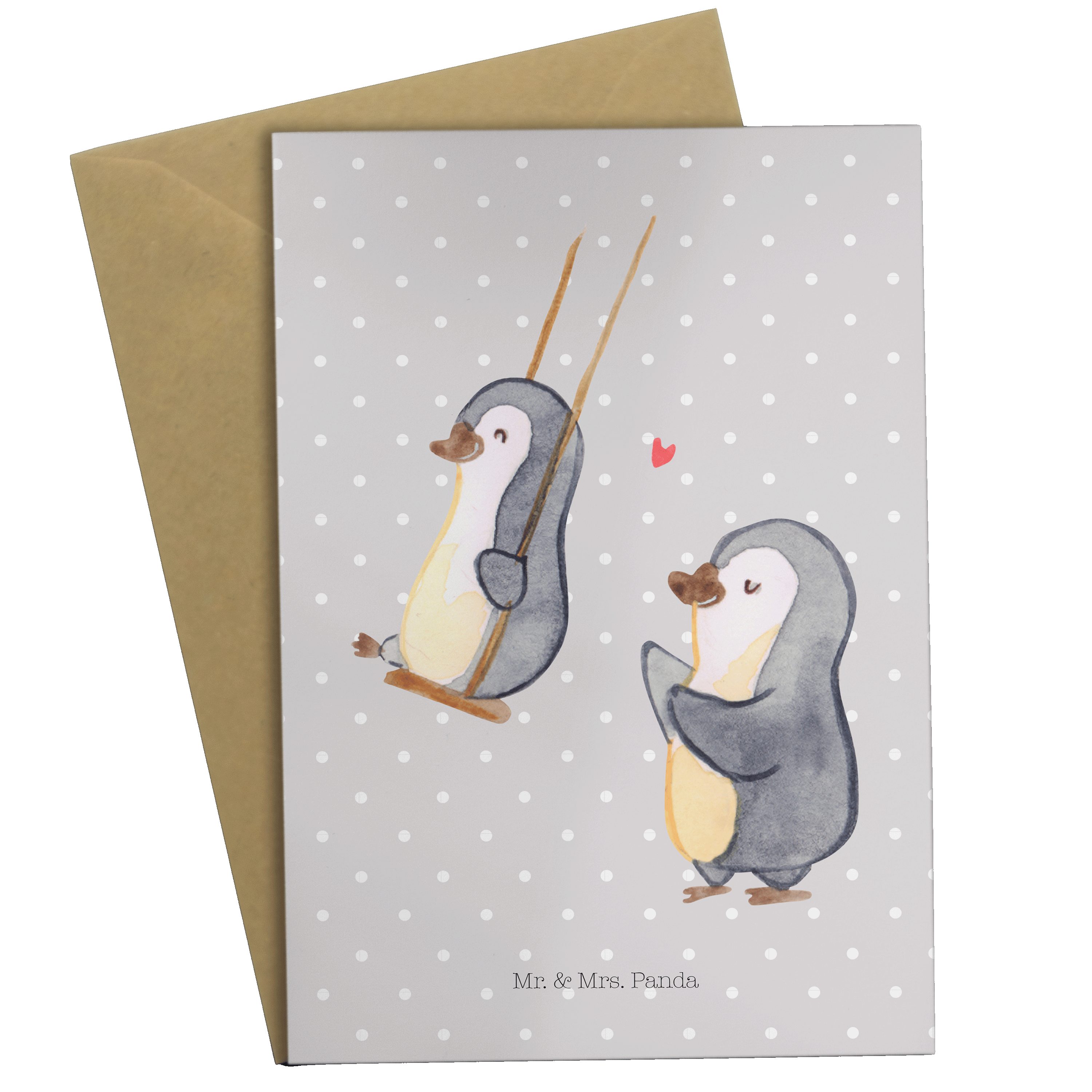 Mr. & Mrs. Panda Grußkarte Pinguin Oma schaukeln - Grau Pastell - Geschenk, Karte, beste Oma, Fa | Grußkarten