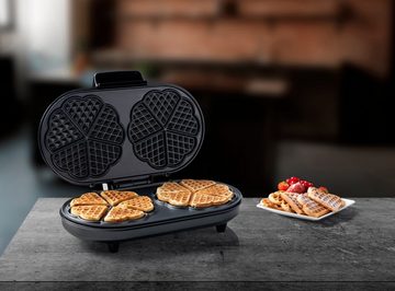 bestron Waffeleisen ADWM730CO, 1200 W, für klassische Herzwaffeln, mit Backampel & Antihaftbeschichtung