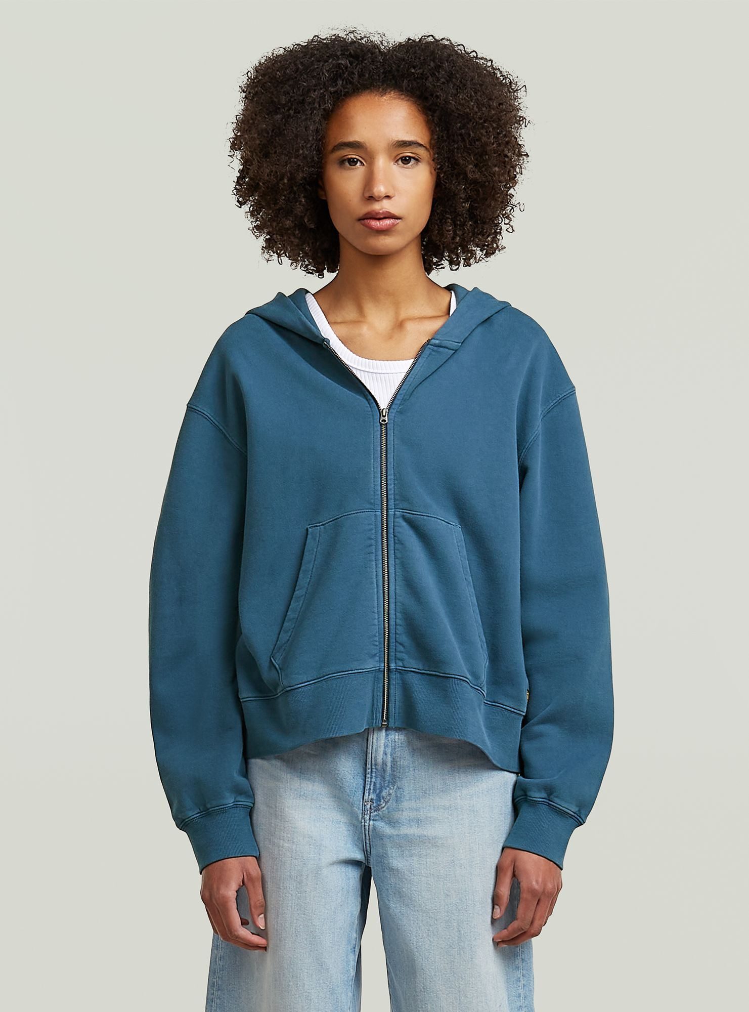 Longpullover Modern Basic Relaxed Hooded Zip Thru Sweatshirt