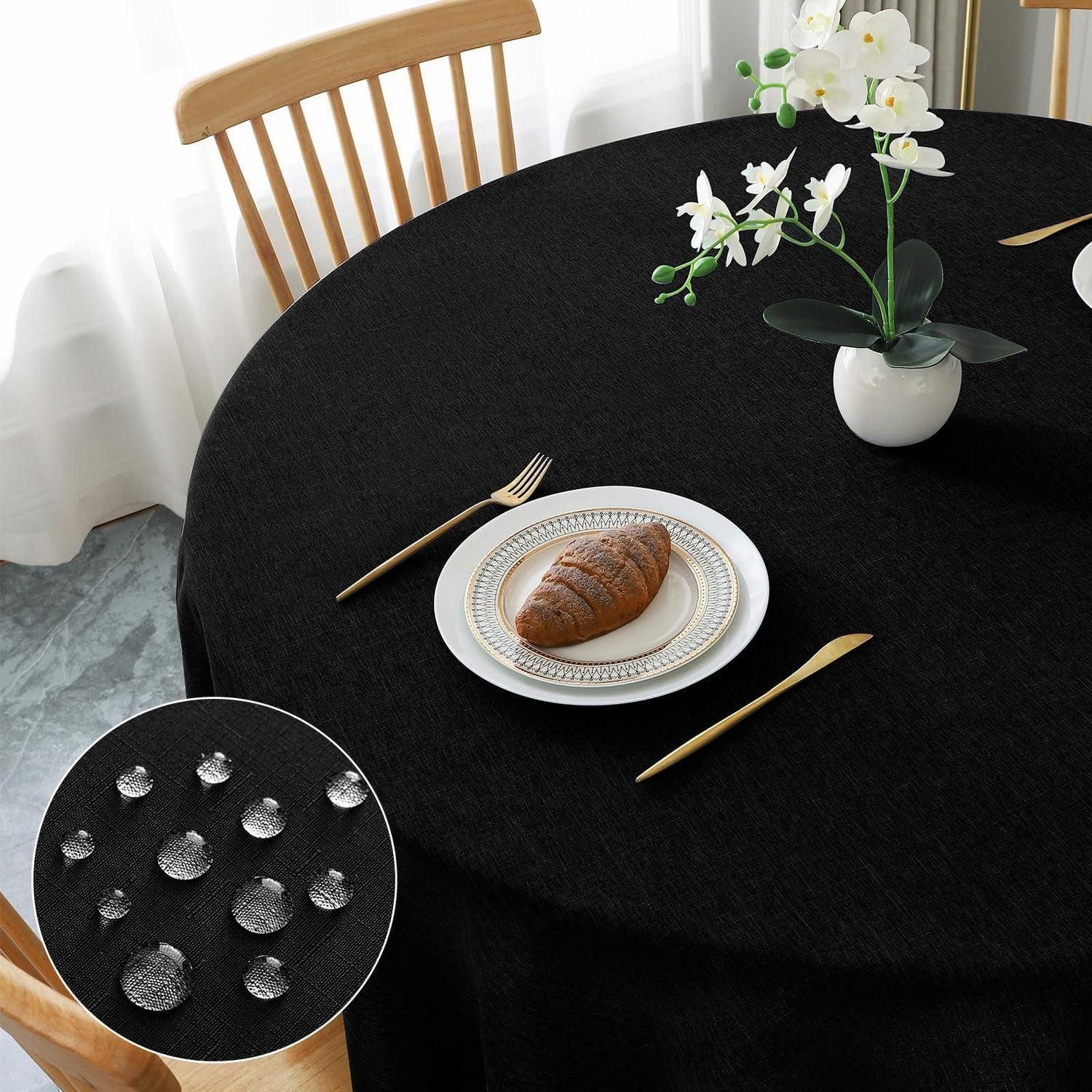 LuxusKollektion Tischdecke Tischdecke Rund Schwarz Leinen-Optik 100cm (1-tlg)