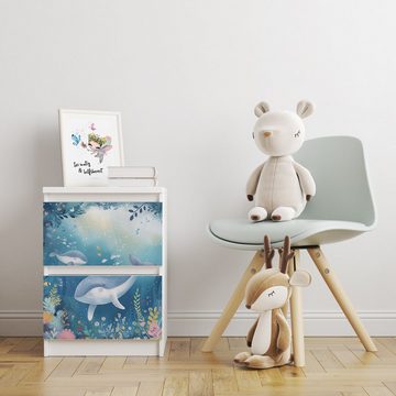 Sunnywall Möbelfolie passend für IKEA Malm Kommode Schrankfolie Aufkleber Meereswelt Motiv, blasenfreie selbstklebende Folie (SCHRANK NICHT INKLUSIVE)