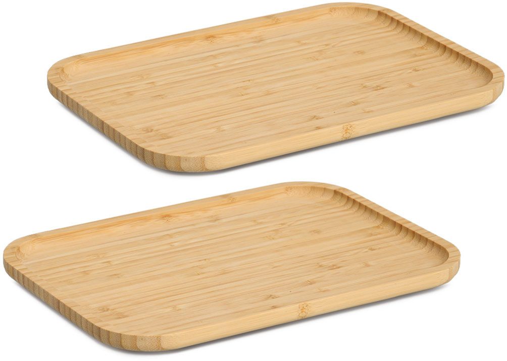 Zeller Present Servierbrett Serviertablett, Bambus, 100% FSC, 2-tlg., Bambus, (Set, 2-St), pflegeleicht, flexibel, handlich