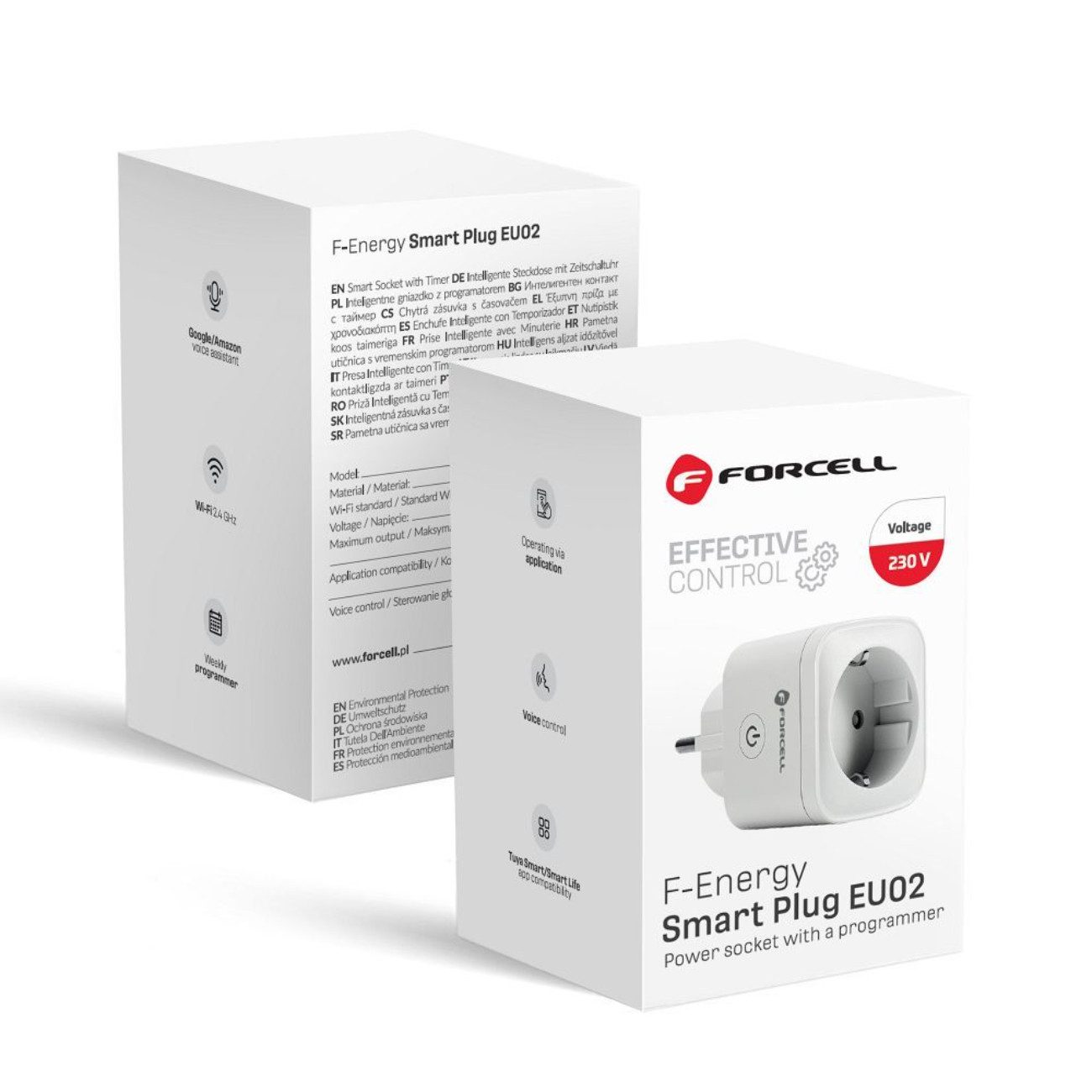 Forcell Steckdose EU02, Einzelstecker, 3680W, WLAN 2.4 GHz, Tuya, Alexa, Google, Wochen-Timer