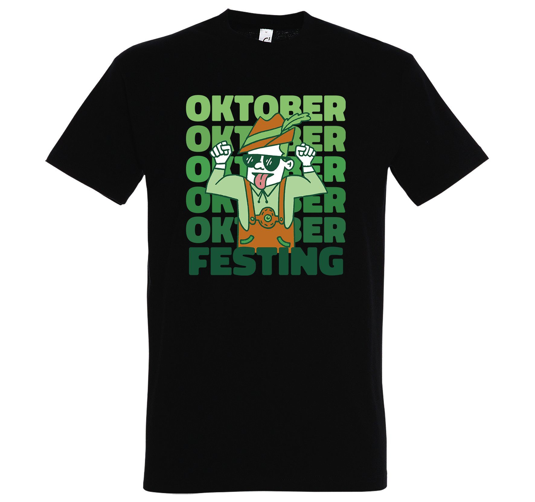 T-Shirt Festing mit Youth Schwarz Shirt Party Designz Oktober Herren Frontprint trendigem