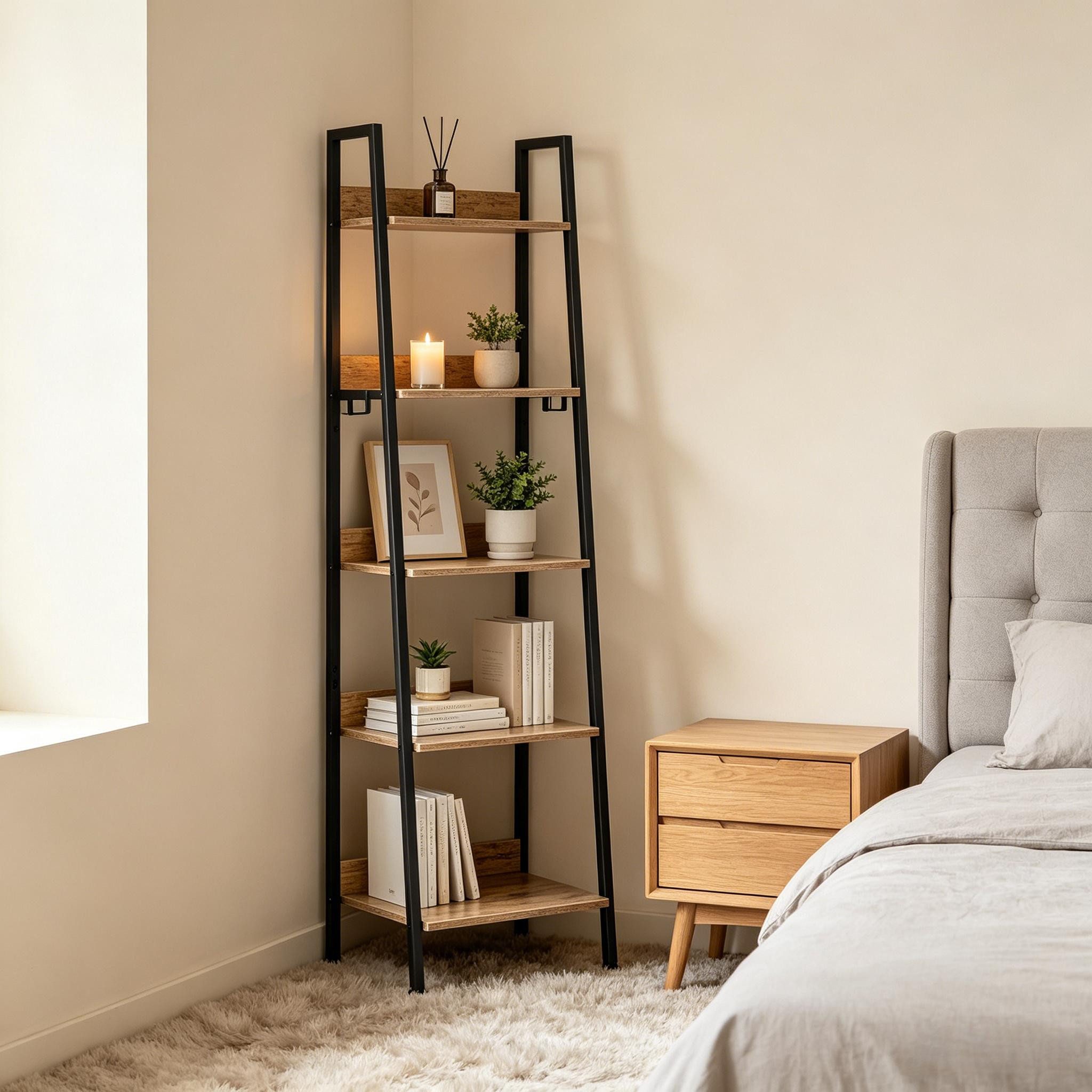 ibettertec Bücherregal 5-stufiges Bücherregal im Industrial-Stil, Standregal mit schwarzem Metallrahmen und MDF-Platten, für Wohnzimmer, Schlafzimmer – Bild 3 von 5