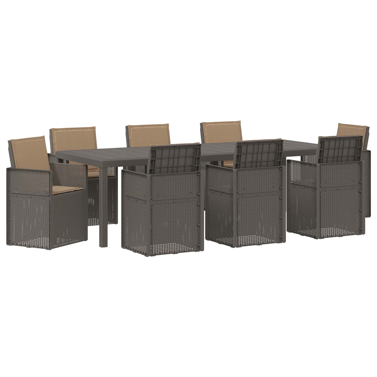 vidaXL Gartenlounge-Set Garten Essgruppe mit Kissen 9 pcs Hellgrau und Taupe PP, (9-tlg)