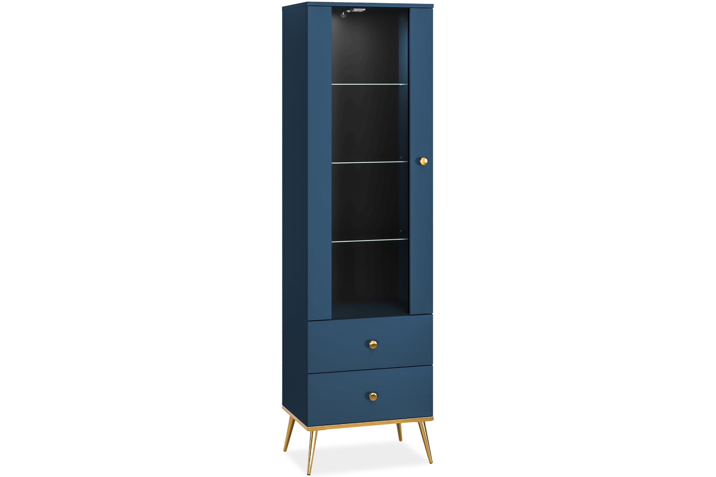 KONSIMO® Standvitrine ARICIA Vitrine hergestellt in der EU, mit Goldelementen, Soft-Close-Funktion