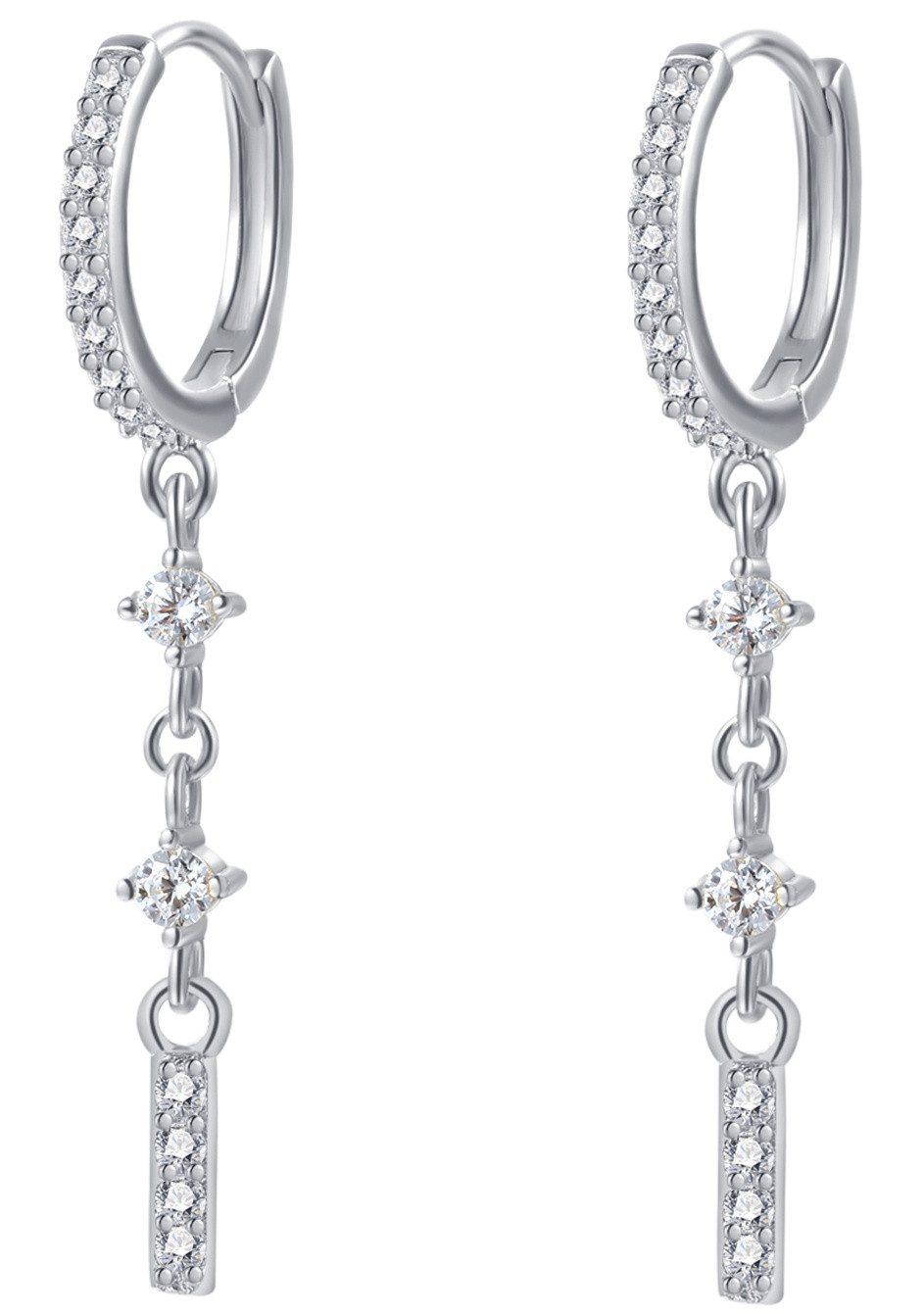 Hey Happiness Paar Ohrhänger Stab Zirkonia, Silber 925 Ohrringe, Damen Silber Ketten Creolen, Brautschmuck