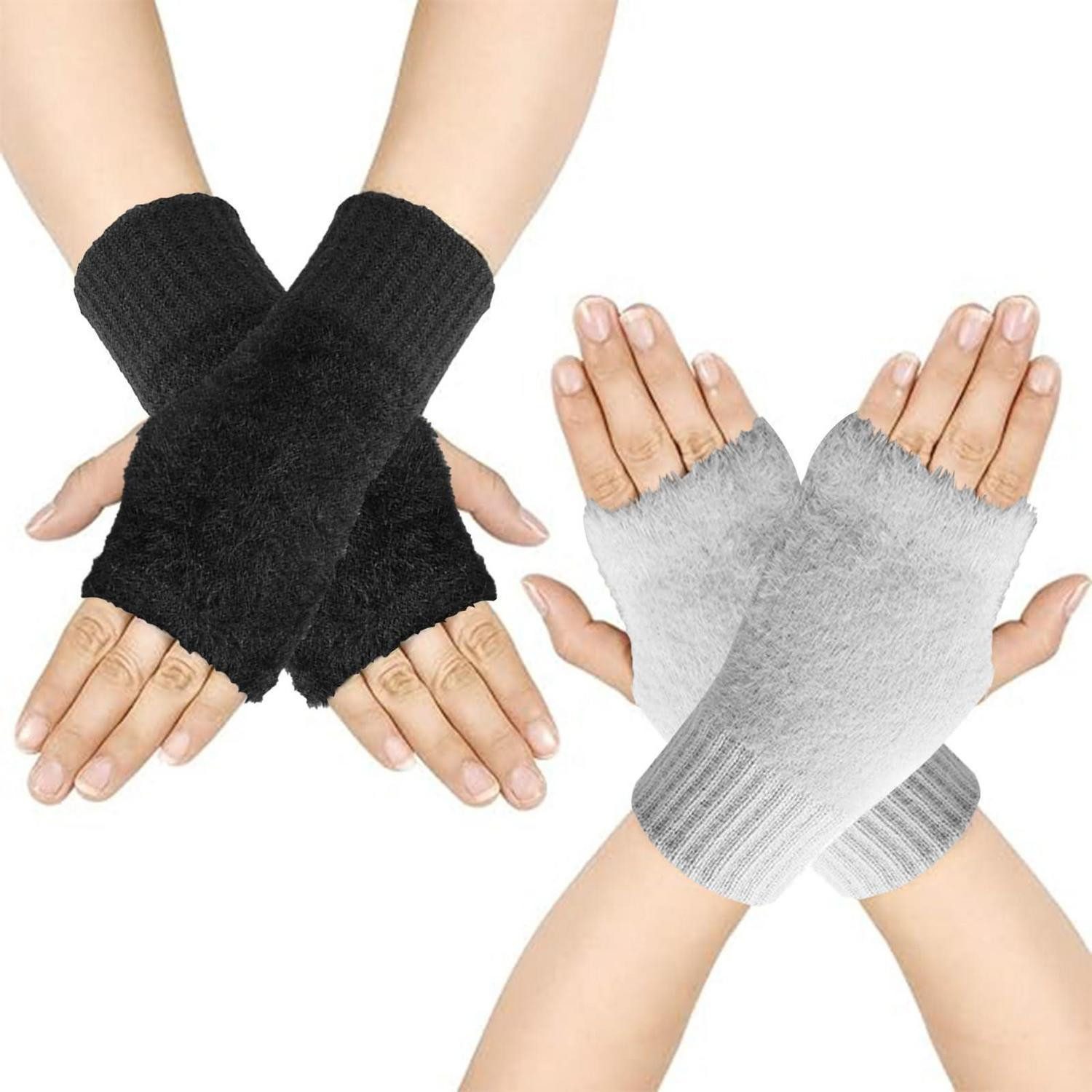 LuxusKollektion Thermohandschuhe 2 Paar Fingerlose Handschuhe Warm Damen Herren (2-St)