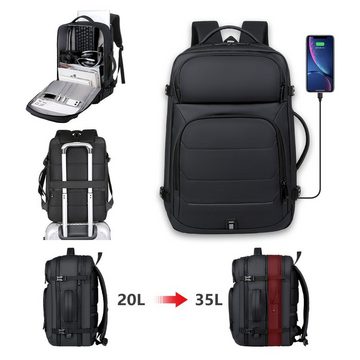 NULSTA Rucksack Großer Laptoprucksack Erweiterbarer Wasserdicht Tagesrucksack (Für Laptop bis 15,6,16,17 Zoll), Handgepäck Laptop Rucksack mit USB-Ladeanschluss