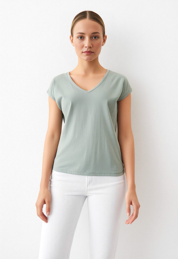 Vero Moda V-Shirt VMFILLI SS V-NECK TEE GA NOOS Materialmix, relaxed fit