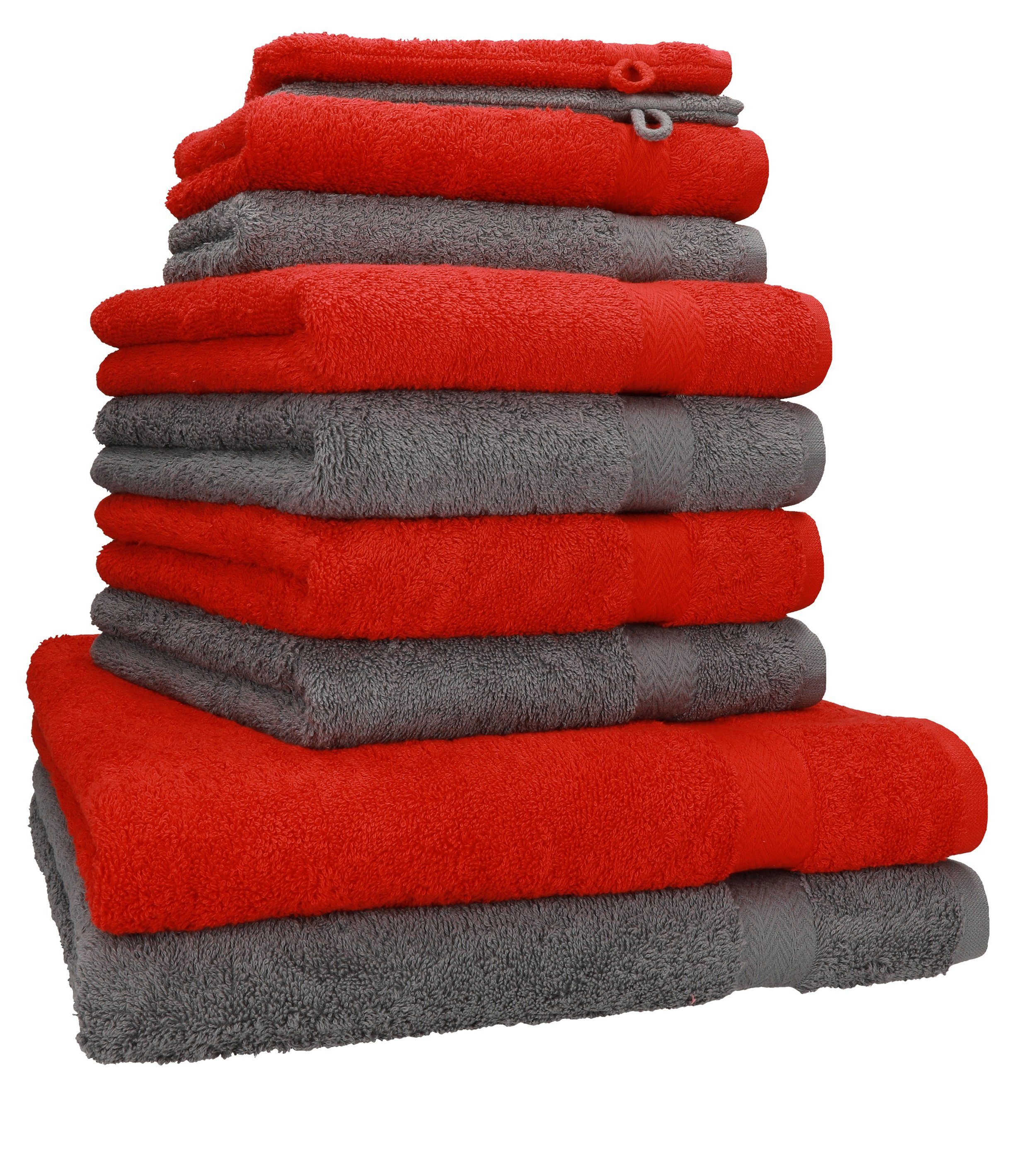 Betz Handtuch Set 10-TLG. Handtuch-Set Premium Farbe Rot & Anthrazit, 100% Baumwolle, (10-tlg)