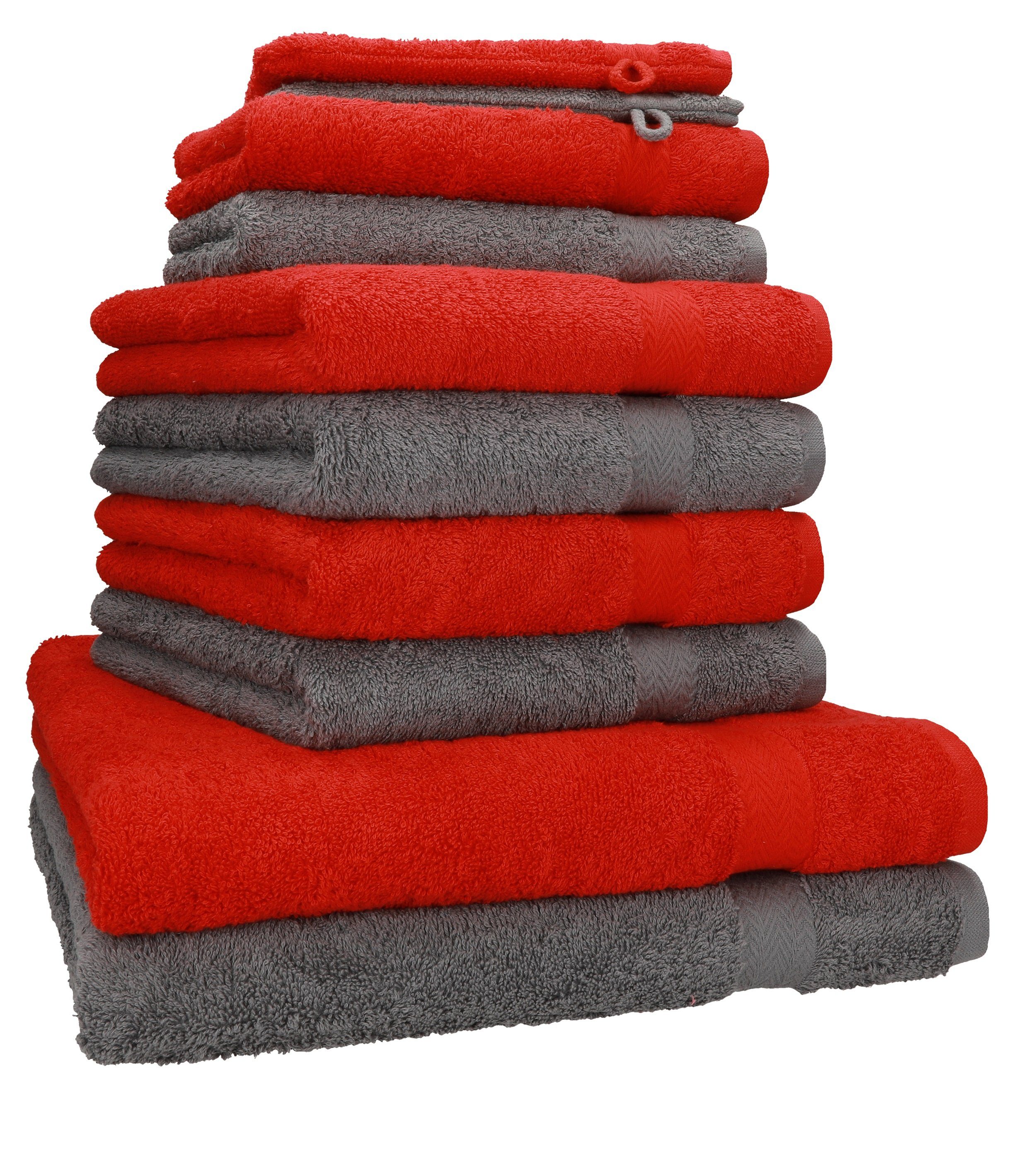 Betz Handtuch Set 10-TLG. Handtuch-Set Premium Farbe Rot & Anthrazit, 100% Baumwolle (Set, 10-St)
