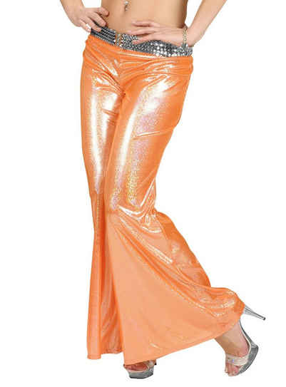 Widdmann Kostüm Disco Glitzer Damenhose orange, Für die 70er Jahre Disco und Mottopartys: Schlaghose für Frauen mit