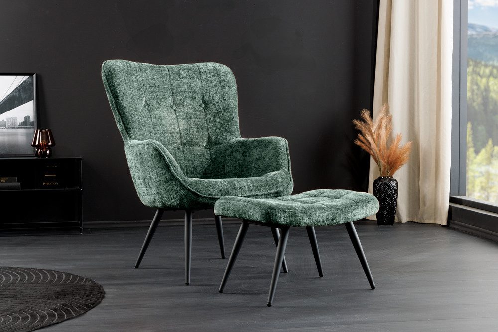 riess-ambiente Sessel SCANDINAVIA grün/schwarz - Chenille Cremona, Metall, mit Armlehne (Einzelartikel, 1-St), gepolsteter Lesesessel - ideal für Wohn-, Gäste- & Schlafzimmer